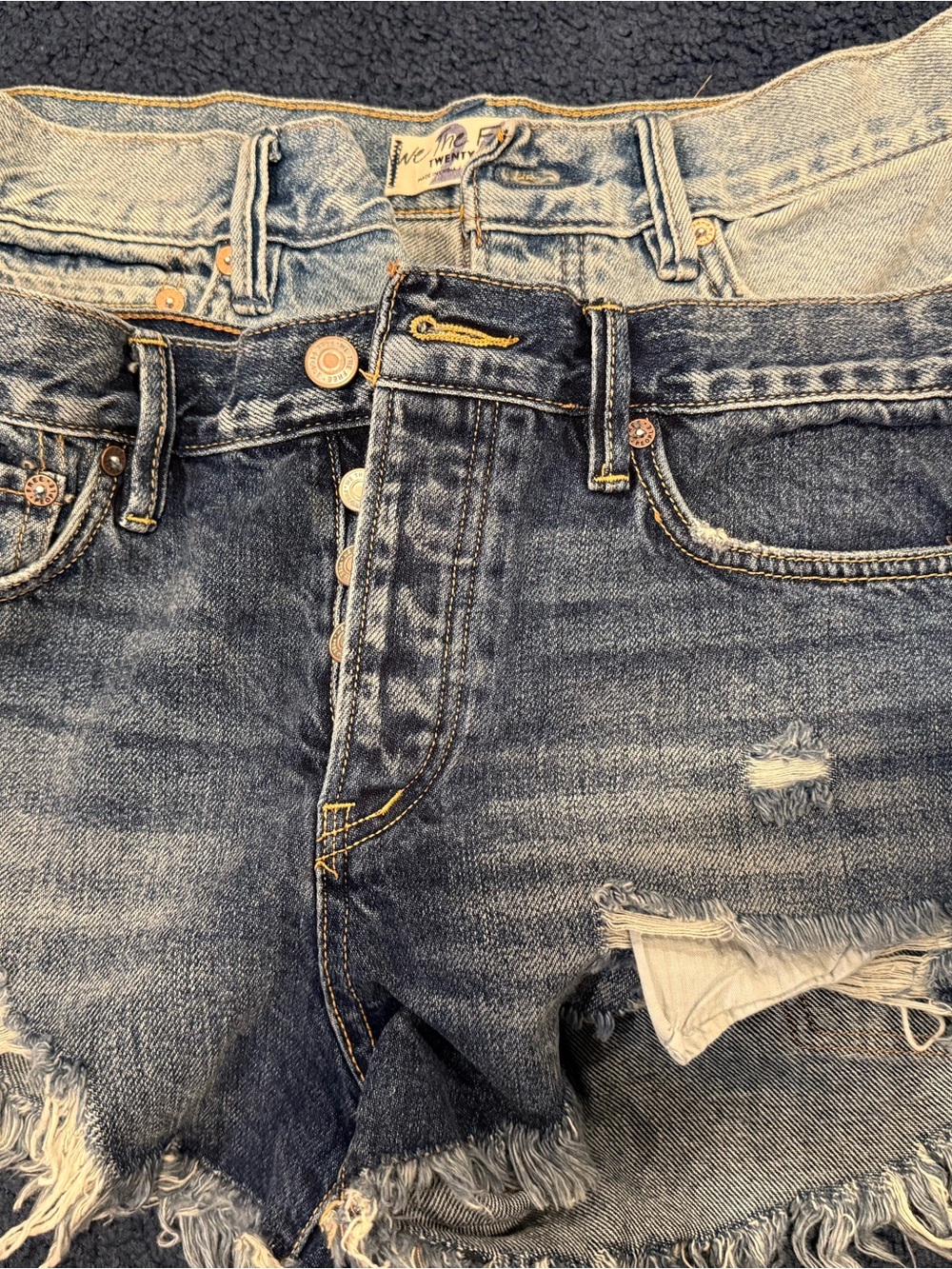 We The Free Women’s Distressed Light and Dark Blue Denim Shorts - Sold together